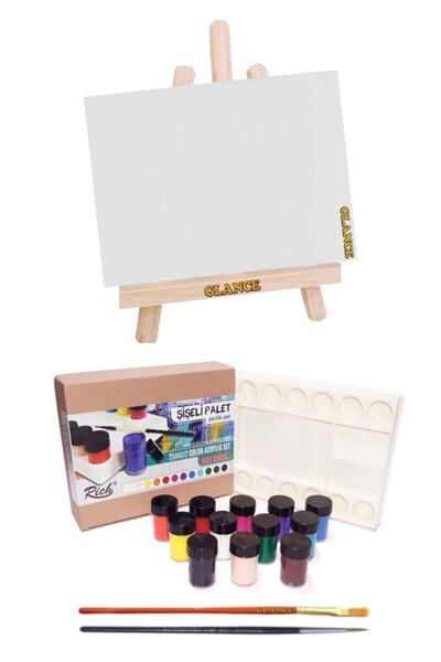 GLANCE Rich Şişeli Palet 25 Ml X 12'li Akrilik + Masaüstü Şövale + 25x35 Tuva...