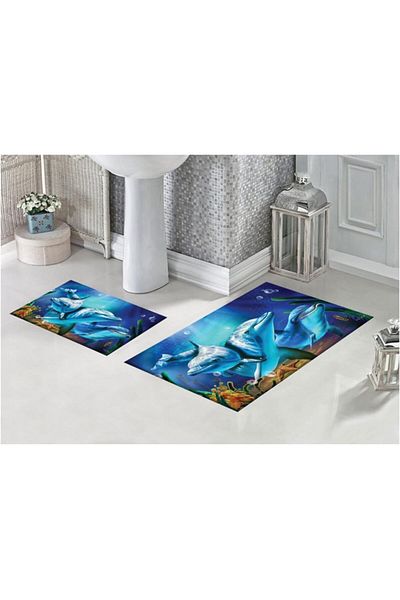 yok yok evim eve dair her şey Ψηφιακό εμπριμέ χαλάκι μπάνιου Dolphins 3D με σχέδια