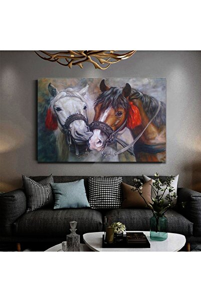 Resimli Tablo Soyut At Tablosu Yağlı Boya Görünümlü Dekoratif Kanvas Tablo