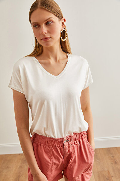 Olalook Γυναικείο μπλουζάκι πλεκτό με νυχτερίδα εκρού με λαιμόκοψη - TSH-19000822