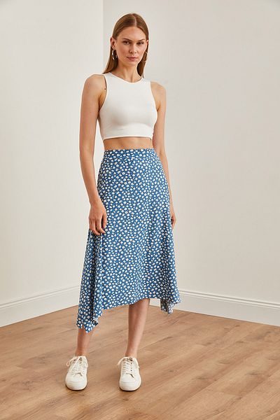 Olalook Daisy Indigo aszimmetrikus mintás női szoknya - ETK-19000122