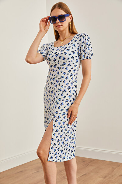 Olalook Ecru Blue Mini Dress - Slit and Backless, ELB-19002181