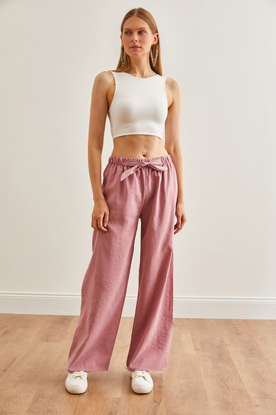 Olalook Púdrové dámske nohavice Palazzo – opasok a elastický pás PNT-19000200