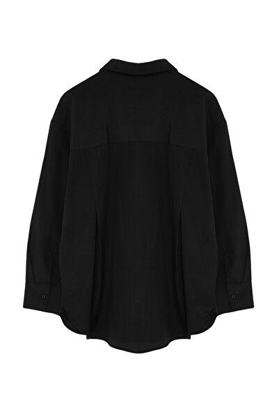 Trendyol Curve Черна памучна риза с дълъг ръкав и свободна кройка, голям размер TBBSS22GO0323