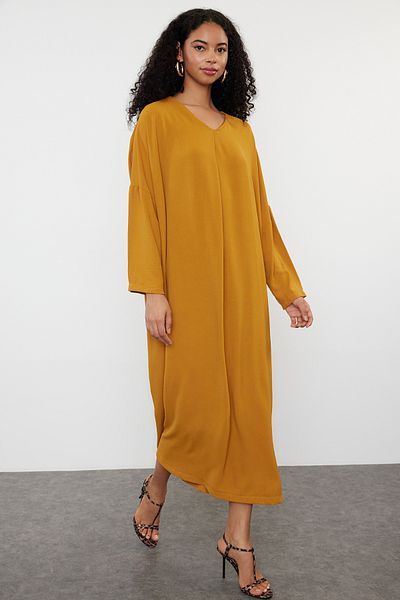 Trendyol Modest Sukienka musztardowa z tkaniny Aerobin - TCTSS24EB00253