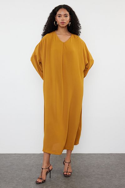 Trendyol Modest Sukienka musztardowa z tkaniny Aerobin - TCTSS24EB00253