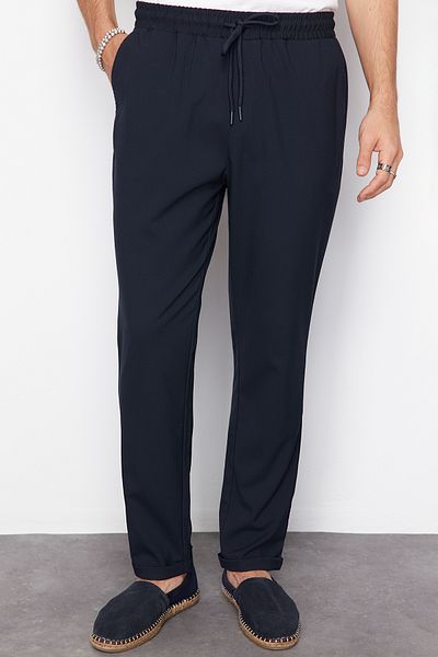 Trendyol Collection Marineblaue Slim-Fit-Doppelbein-Stoffhose – elastische Taille TMNAW21PL0107