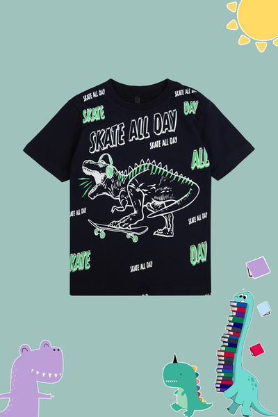 TRENDYOLKIDS Πλεκτό μπλουζάκι για αγόρι - Ναυτικό, εμπριμέ, TKDSS24TS00026