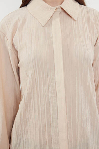 Trendyol Modest Πουκάμισο μπεζ μίντι κρινκλ - TCTSS24TG00067