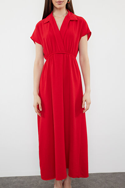 Trendyol Collection Aerobin Red Midi Dress - Straight A-line, Double Breasted Collar TWOSS24EL00599