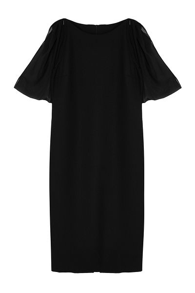 Trendyol Curve Schwarzes, gewebtes Bodycon-Kleid mit drapierten Ärmeln in Übergröße