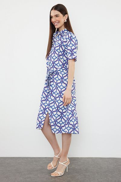 Trendyol Collection Rochie cămașă țesută Midi cu centură albastră TWOSS24EL00897
