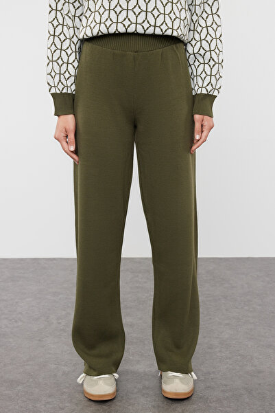 Trendyol Modest Geometric Khaki Patterned Knitwear Sweater and Pants Set - TCTAW23US00006