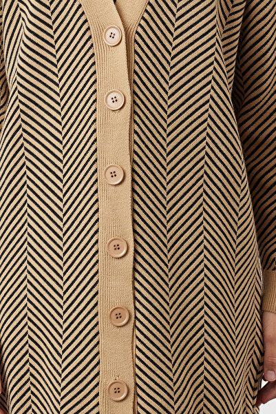 Trendyol Modest Ζακέτα πλεκτά ζιγκ-ζαγκ Camel ριγέ - TCTAW23HI00070