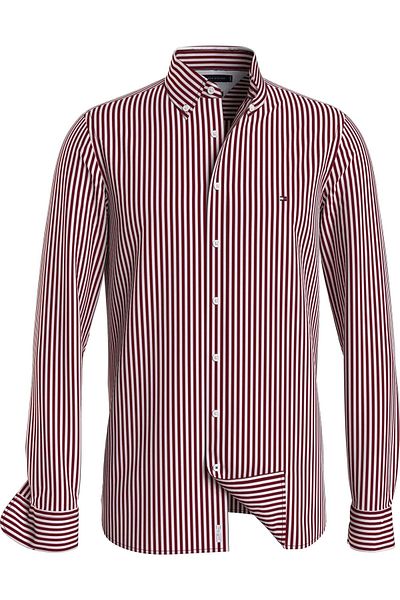 Tommy Hilfiger Men's Brand Logo Flag on the Chest Flag Embroidered Linen Poplin Length Paint Striped