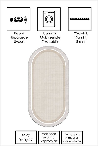 Lavita Home Machine Washable Non-Slip Base Stain Resistant Oval Runner Beige Cutting Runner for Home Decoration