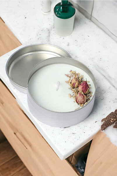 Believe Your Aura Gül Dekorlu Mum - %100 Doğal Soya Mumu Gül Kokulu Mum - 50 cc