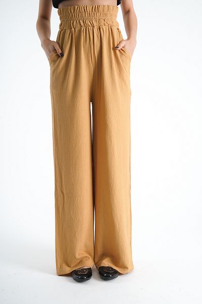 Moda Değirmeni Γυναικείο παντελόνι Camel Wrap - Φαρδύ πόδι, ελαστική μέση BG1194-323-0001