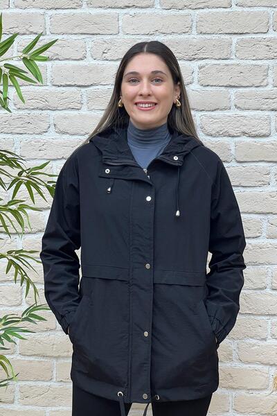 PIQUE Hscstore Kadın Kapüşonlu Fermuarlı Mevsimlik Siyah Mont- GILMORE24