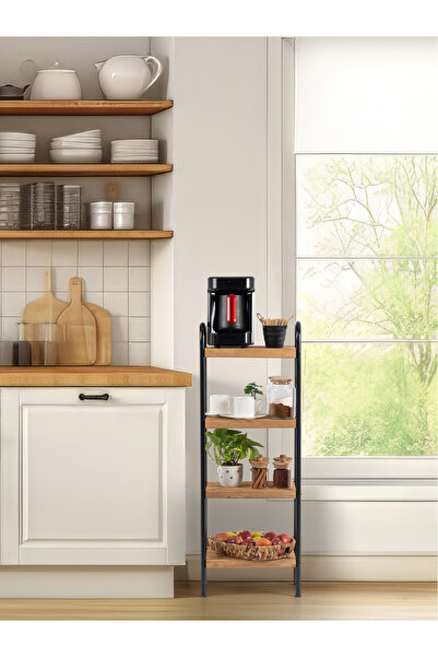 Metallica Concept Sahra Siyah 4 Katlı Raf Banyo Köşe Rafı Mutfak Düzenleyici Raf