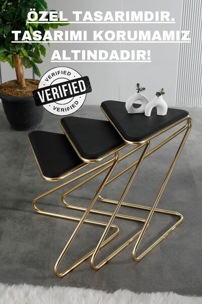 FAYMEND Mdf Bumerang 3lü Sehpa 'gold Siyah'