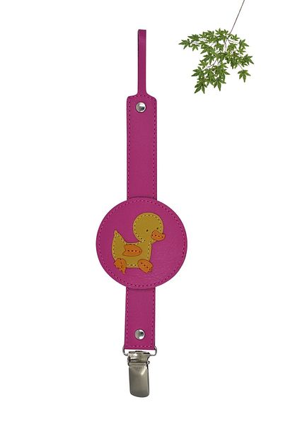 MODAPATİK Genuine Leather Pacifier Strap Fuchsia Duck