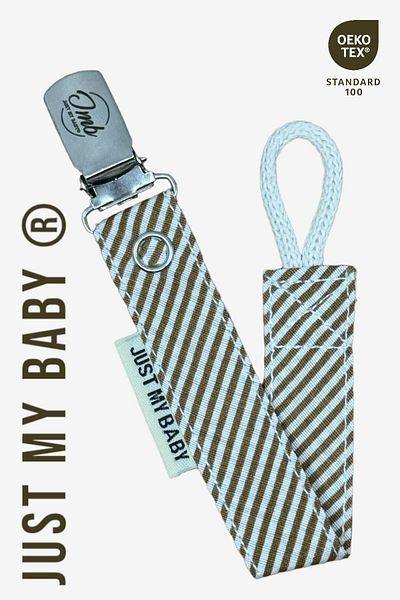 JMB Just My Baby 3-Piece Navy Blue/Pink/Coffee Colored Side Striped Pacifier Straps - Cotton