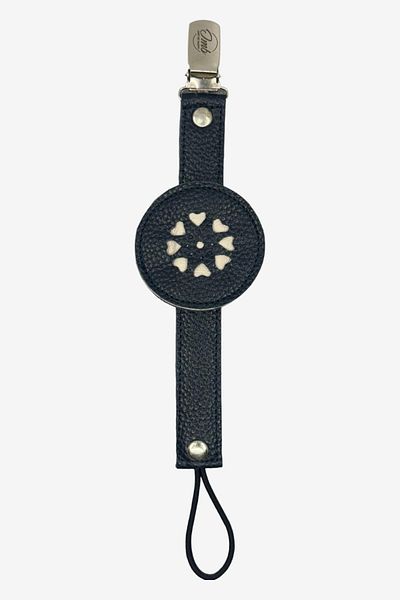 JMB Just My Baby Navy Blue Double-Way Leather Pacifier Strap - Heart Figured