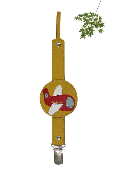 MODAPATİK Yellow Pacifier Strap - Genuine Leather Airplane