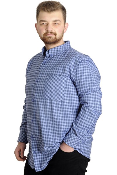 ModeXL Mode Xl Large Size Men's Shirt Plaid Long Sleeve 23300 Light Grey