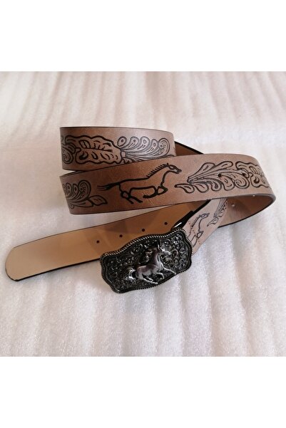 Butik Tülin Unisex otantik suni deri bej siyah baskı at ve yaprak desenli el ...