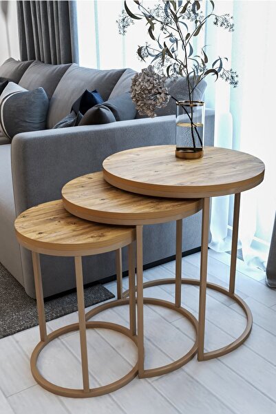 ECOL DESİNGS Ecol 3lü Lüx C Zigon Sehpa Capicino Atlantik Çam