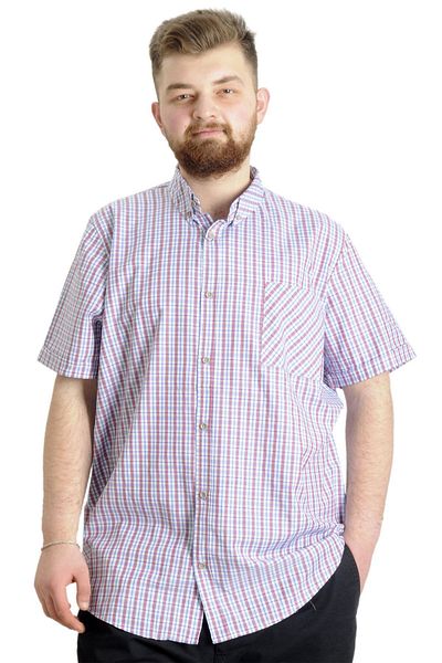 ModeXL Mode Xl Large Size Men's Shirt Plaid Short Sleeve 23301 Light Blue