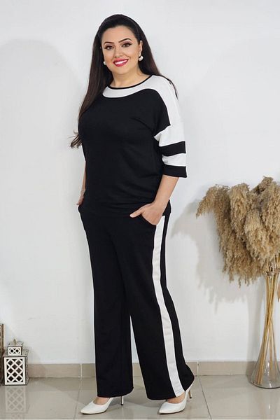 sinemisxxl black and white lycra capri sleeve viscose suit