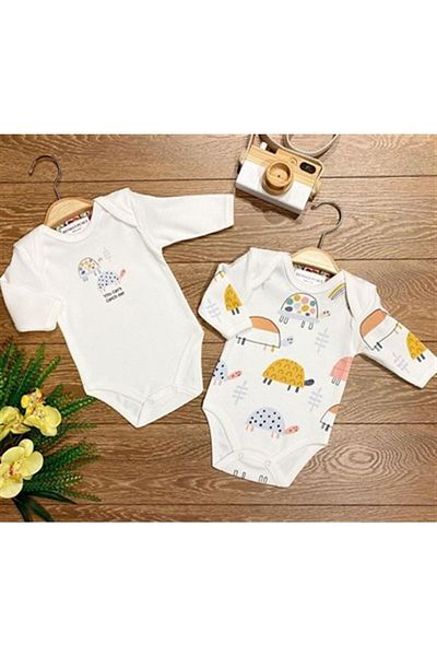 Renkli Puset 2-Piece Baby Long Sleeve Bodysuit Set Colorful Turtles