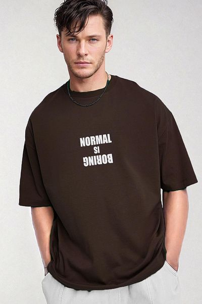 Teenage Millionaire Ανδρικό καφέ Normal Is Boring Crew Neck Oversize Loose T-shirt