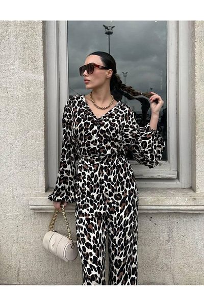 My Blog Leopard Patterned Blazer and Trousers Set