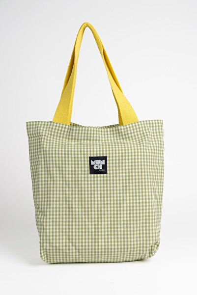 MUNCH İstanbul Pötikare Desenli Körüklü Keten Bez Çanta Tote Bag