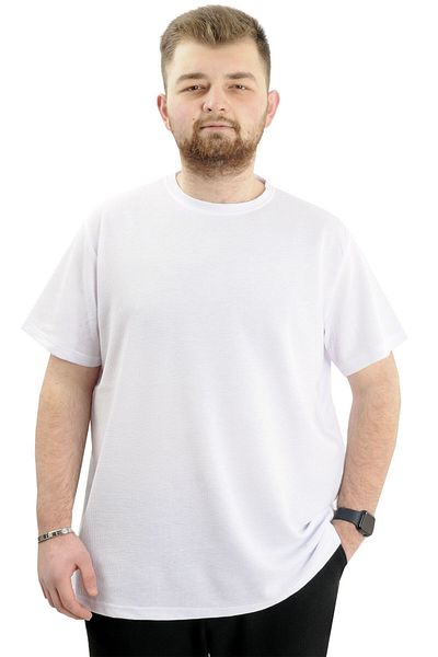 ModeXL Ανδρικό μπλουζάκι - Crew Neck, WAFFLE 20033, Plus Size, Λευκό