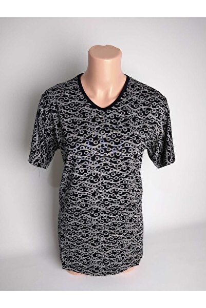 YAŞAR TRİKO Black Viscose Lycra - V-Neck Short Sleeve Slit Women's T-Shirt Bl...