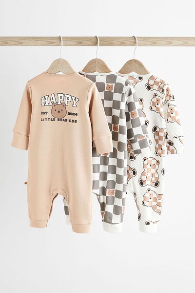 Next Baby طقم بذلة بنية منقوشة 100 قطن مكونة من 3 قطع