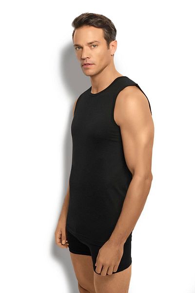 MYS GRUP TEKSTİL Black Cotton Men's Tank Top - Crew Neck / 114