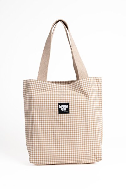 MUNCH İstanbul Pötikare Desenli Körüklü Keten Bez Çanta Tote Bag
