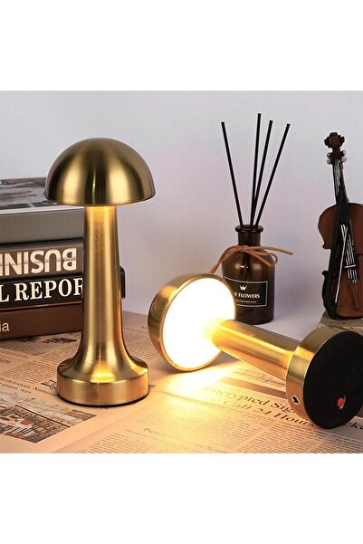 Ucuz Geldi Şarjlı Masa Lambası Dimmerli Dekoratif Abajur Cata Lizbon Gold Dokunmatik Sunum Lambası 3 Renk Modu