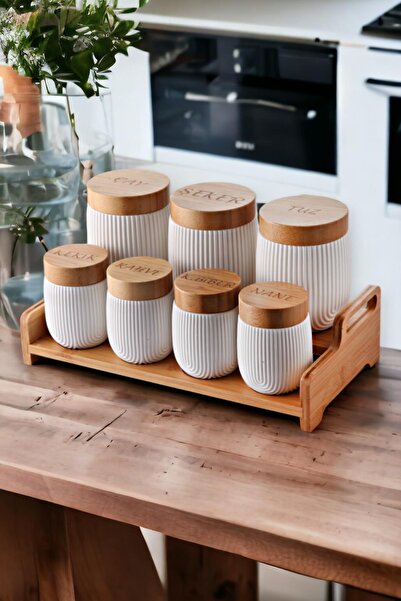 ALBETTO 7'Li Bambu Kapaklı Baharatlık Baharat Takımı Seti 3503