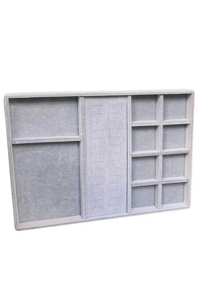 ÖZER KUTU Organizer Gray Suede Plate Necklace & Ring Organizer (8 Compartments) (28 Cut)