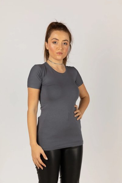 FATELLA Body elastic din lycra pentru femei, cu mânecă scurtă și decolteu rotund la baza gâtului rotund