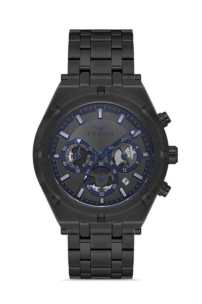FERRO Smoked Quartz Steel - 44 mm Active Function Men's Wristwatch