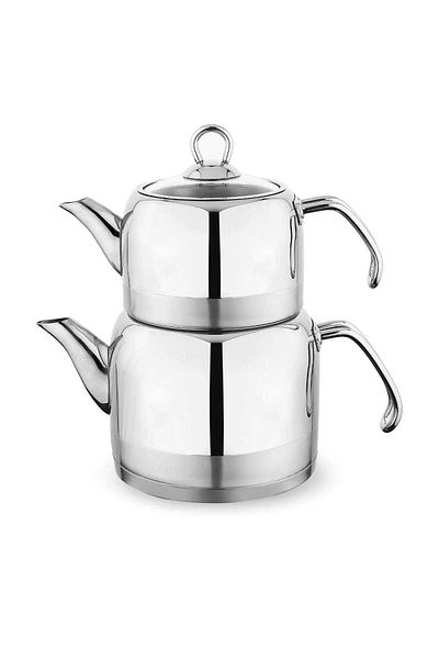 Schafer Ada Metal Medium Size Steel Teapot Set Inox