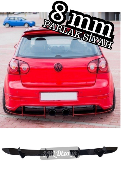 SML Dizayn Golf 5 R32 Arka Tampon 4lü Flapları-Flap-Bıçak-Lip-Splitter-Ek 8 mm KALINLIK PARLAK SİYAH